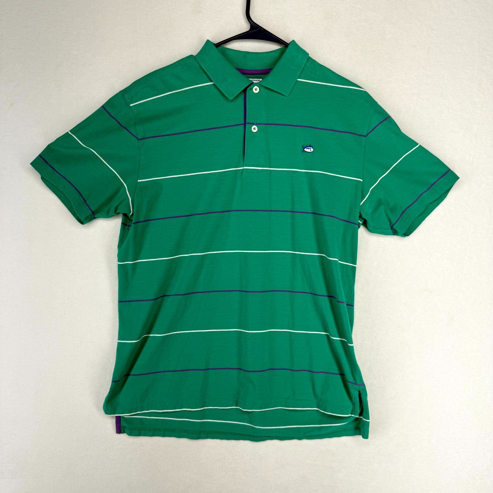 Southern Tide Polo Shirt Medium Green Striped Pima Cotton Classic Fit Skipjack